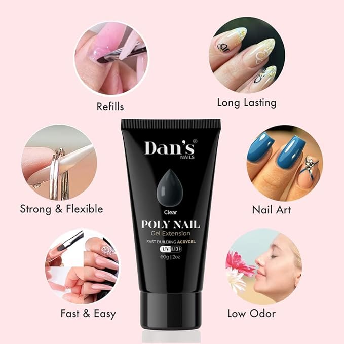 Dan's Nails Poly Gel, 60ML Milky White Builder Nail Extension Strengthener for All Season Gel Color Long-Lasting 3 Molding Nail Supplies for DIY Salon