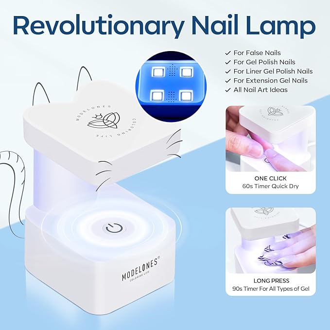 modelones Short Almond Gel Nail Tips Kit, Solid Nail Glue Gel with Portable U V Lamp 216Pcs 12Sizes Pre-Etched Press ons Fake Acrylic Extension Kit DIY Salon Gift for Women