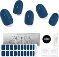 Semi-Cured Gel Nail Strips - 20 Salon-Quality Gel Sticker with UV Light Required, Long Lasting, Easy Application & Removal, Includes Prep Pad, Nail File, Wooden Stick (Blue Noir)