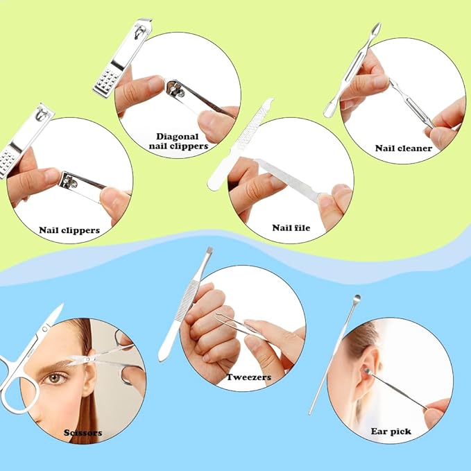 Easter Basket Stuffers Nail Clippers Manicure Kit for Men Pedicure Tools Personal Care Metal Fingernail Cutter Manicure Set Professional Grooming Kit 8 in 1 Nail Tools Silver