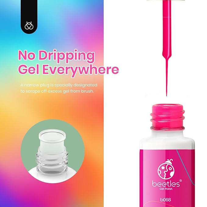 Beetles Summer Gel Liner Nail Polish Set - 6 Neon Gel Nail Polish Colors Hot Pink Orange Blue Yellow Paint for Nails Built Thin Brush in Bottle Soak off Uv LED Lamp Nails Art