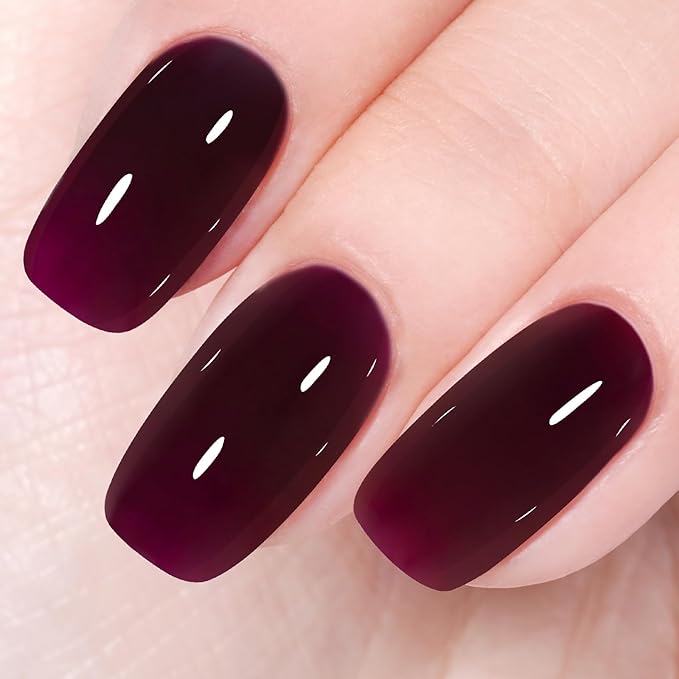AILLSA Dark Chrry Gel Nail Polish Queen of Sin Jelly Gel Polish Neutral Translucent Wine Burgundy Gel Polish Long Lasting Purple Red Color Soak Off U V Gel for French Manicure Nail Art at Home 0.51 Oz