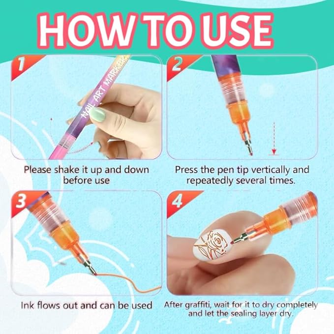 12 Colors Nail Art Pens Set, Nail Art Markers Polish Pen for 3D Nail Art, Drawing Painting Liner Brush for DIY Nail Art Beauty Adorn Manicure Tools (1 box of 12 colors)
