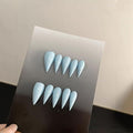 Press on Nails Medium Blue Stiletto Eagle Claw Reusable ABS Material Curved Handmade Fake Nails Dragon Claw Solid Colour Design Luxury Cat Claw Nude Glossy Thick Acrylic Glue on Nail(M)