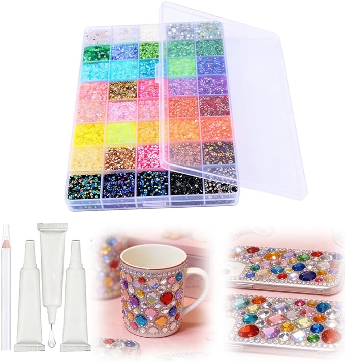 Colorful DIY Resin Rhinestone Kit, 2026 New Resin Jelly Rhinestones for Bedazzling, Multicolor 3mm Flatback Gems for Diamond Art, Bedazzler Kit 3Pc 10ml Jewelry Glue for Bedazzled Nail Art (32000)
