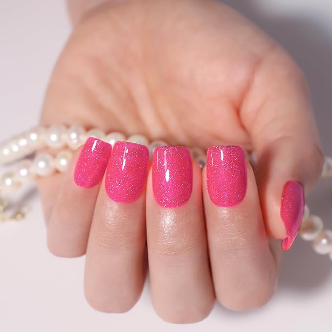 Glitter Gel Polish,Hot Pink Iridescent Glitter Gel Nail Polish Sparkle Shimmer Gel Glitter Nail Polish Summer Rainbow Soak off LED UV Gel Nail Polish for Art DIY Manicure 0.5 Fl Oz