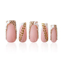 LOVFUL Short French Tip Press on Nails Gold Crystal | Handmade Acrylic Press ons| Reusable Fake False Nails | Square Classic Regular 1.3in | H706-S