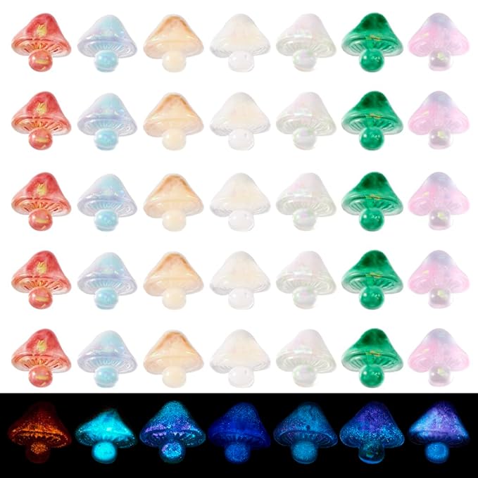 70Pcs Glow in The Dark Mushroom Nail Charms Luminous Resin Mushroom Nail Art Charms with Glitter Sequins Cute Nail Art Decoration for Manicure