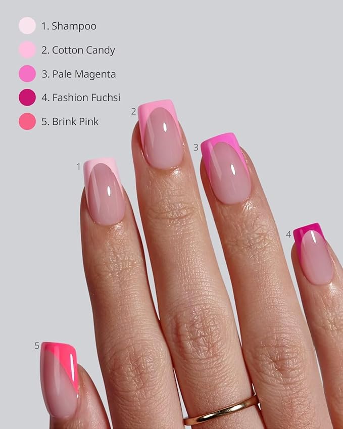 BTArtboxnails French Tip Press On Nails - Pink Short Square Valentines Press On Nails, Soft Gel Nail Tips, 160Pcs Soak Off Acrylic Fake Nail Extension in 16 Sizes