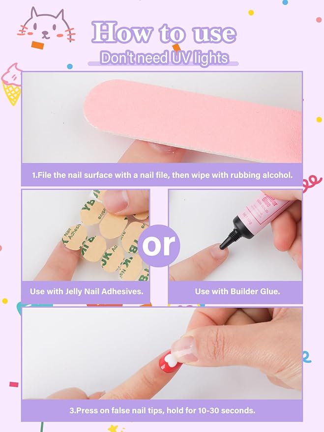 26 Pieces Press on Nails for Kids, EBANKU Kid Fake Nail Kit Pink Heart Press on Nail Short Artificial False Nail Kits for Kids Girls