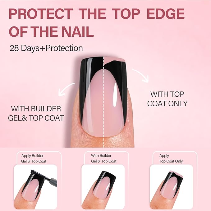 Vansiho Pink Deep French Gel Nail Tips, 150Pcs Short Square Soft Gel Nail Tips Black, French Tips Press on Nails, Fake Nails for Nail Art DIY 15 Sizes