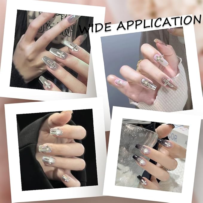 CRASPIRE 56Pcs 7 Styles Cross Nail Charms 3D Y2K Metal Alloy Rhinestone Flat Pearl Luxury Nail Gems Set Gothic Vintage Punk Studs Decor for Women Nail Art Crafts DIY Christmas Decorations Cellphone
