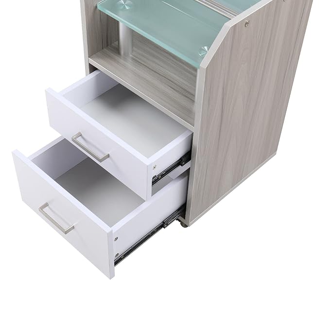 Glass Glow Pedicure Trolley Light Wood Cart for Nail Salon Furniture & Equipment