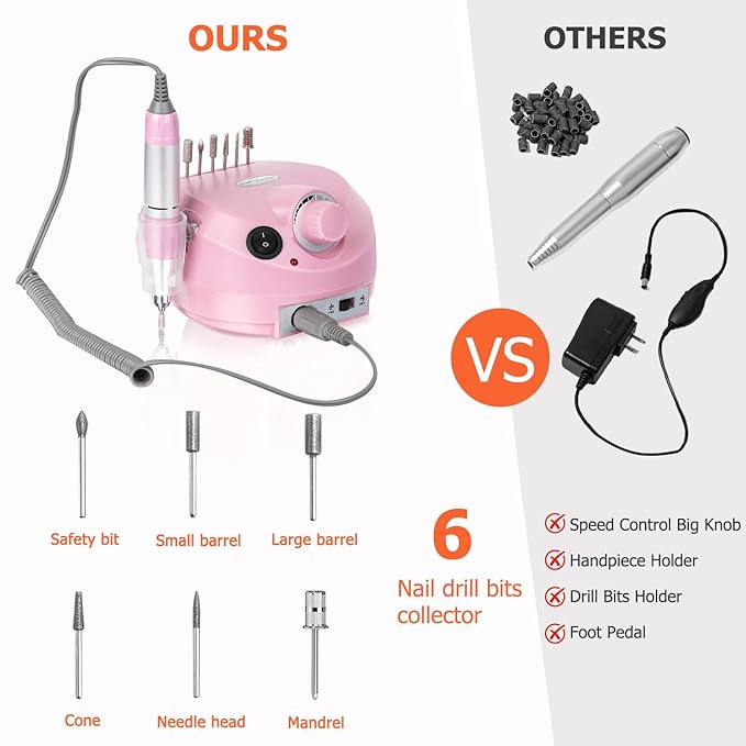 30000rpm Electric Nail Drill Professional Electric Nail File Efile Set for Acrylic, Gel Nails, Manicure Pedicure Polishing Shape Tools Nail Polisher with 6 Nail Drill Bits & Bands