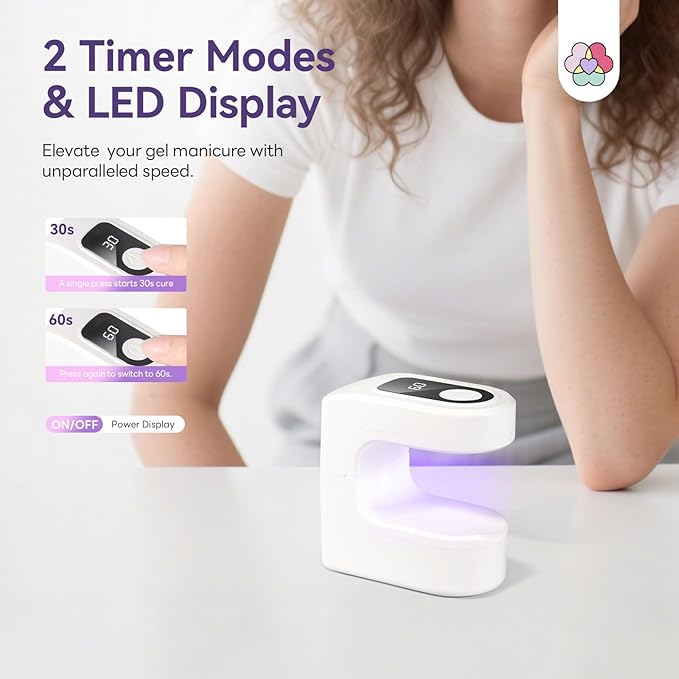SAVILAND Essentials Mini UV Nail Lamp: 10S Rechargable Flash Cure Lamp U V Light for Gel Polish Nail U V Light LED Display 2 Timers Nail Light Portable Gel Nail Flash Cure Light Nail Dryer Manicure
