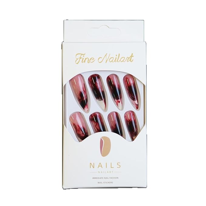 Halloween French Press on Nails, Long Stilettos Fake Nail, Glossy Acrylic False Nails, Stick on Nails with Blood Stains Designs, Glue on Nails for Women and Girls 24Pcs