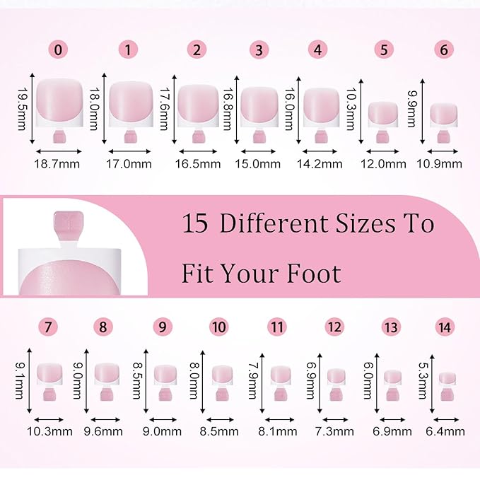 240Pcs Toe Press on nails, Short Square Brown Toe Nail Press Ons for Women in 15Sizes, French Tip False Toenails Extension, Soft Gel Toe Nail Tips, Acrylic Full Cover Fake Toenails for Girl