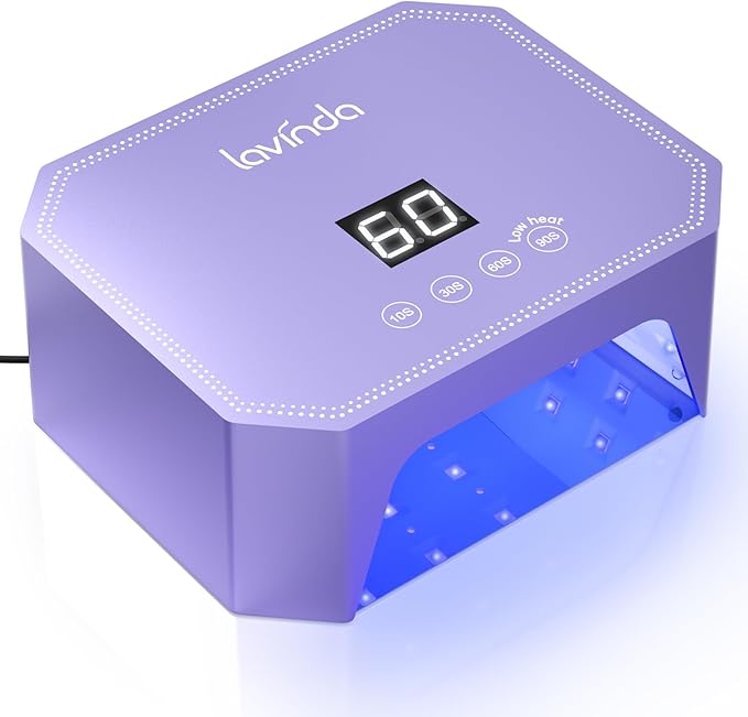 Lavinda 54W UV LED Nail Lamp – Plug-in Gel Nail Light with LCD Display, 4 Timers, Auto Sensor, Dual Wavelength, Nail Dryer for Home & Salon Purple