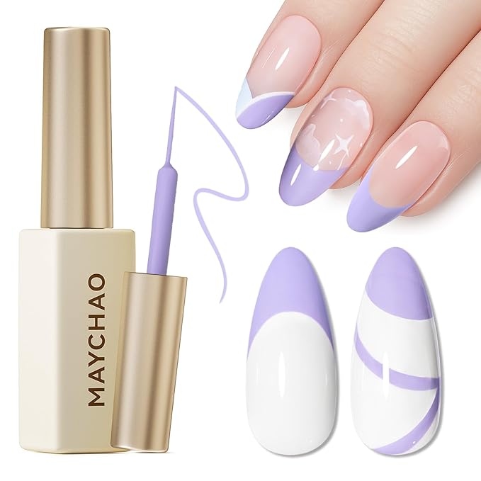 MAYCHAO Purple Swirl Gel Liner Nail Art Polish, 8ml Spring Summer Pastel Purple Gel Color Built-in Thin Brush, UV Light Cure for French Nail Tips DIY Manicure at Home Salon