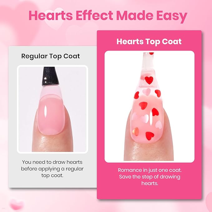 Beetles Heart Glitter Top Coat and Rubber Base Color Gel Polish Kit, Easy Heart & Glossy Shine Nail Art, Long Lasting Soak Off Manicure Spring Gift for Women