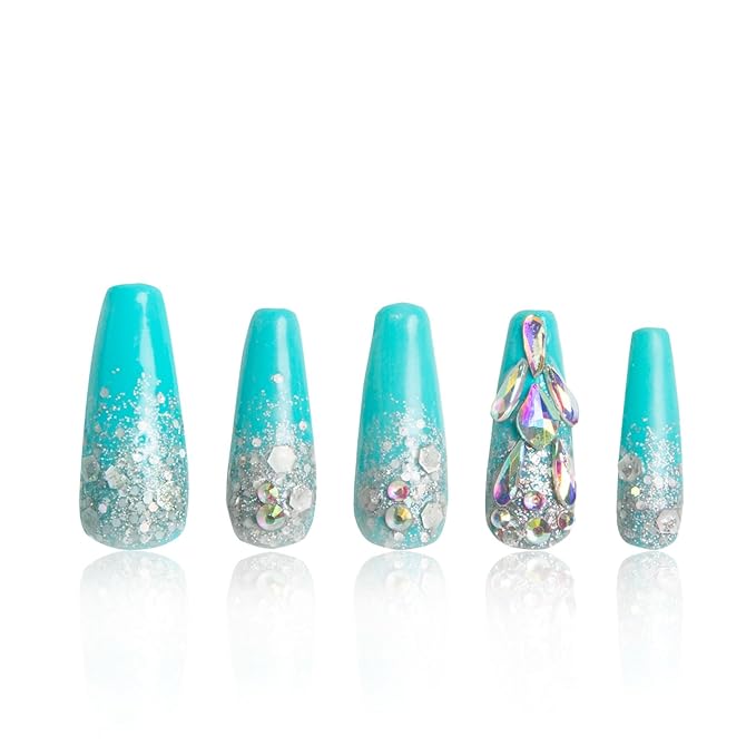 LOVFUL Press on Nails Clubbing Cinderella | Handmade with Full Covered Crystals | Reusable Fake Nails | Coffin Classic Regular 1.3 in | H25-S