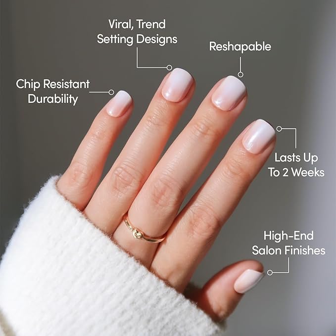 Glamnetic Press On Nails - Soft Whip | Glazed Super Short Nude Fake Nails with Ombré, Extra Short Salon Quality Neutral Nails | 12 Sizes - 30 Nail Kit with Glue