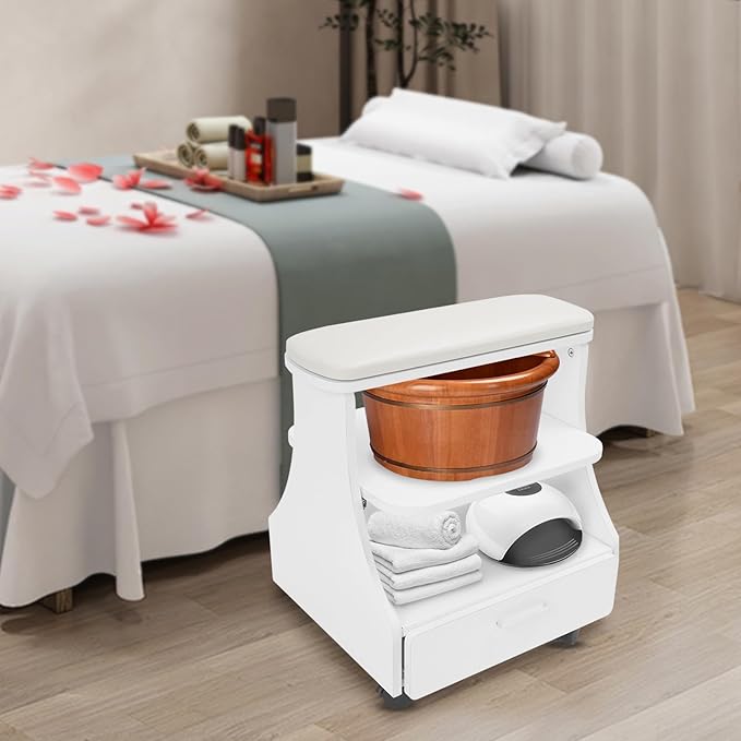 Pedicure Foot Rest, Manicure Foot Rest w/Wheels, Upgrade Widen Footrest Pedicure Foot Stool Stand, Portable Foot Bath Spa Cart Foot Massage Station Footrest, Home Beauty Salon Nail Foot Trolley Cart