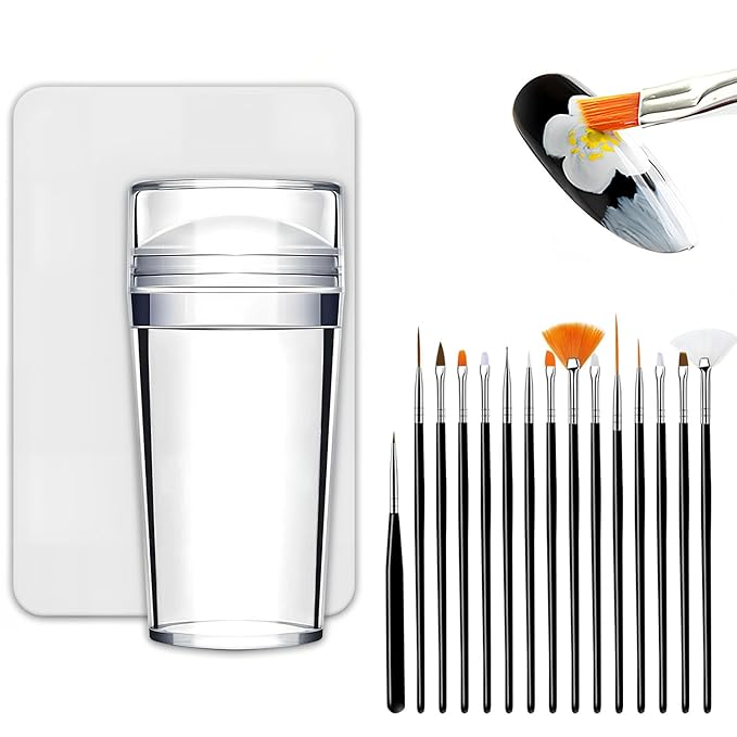 17 PCS French Tip Nail Stamp,French Tip Tool Kit With with Nail Art Brushes for Home Manicure Diy Nail Art Salon Gifts for Girls(Black)