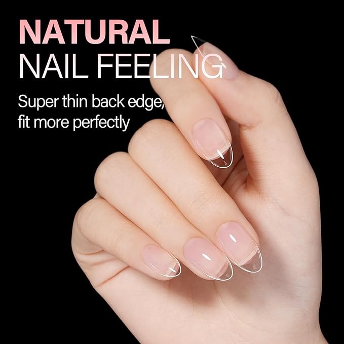 AILLSA Short Almond Nail Tips, 15 Sizes 240PCS Preshaped Soft Clear Gel Nails Tips Full Cover False Nails Tip Short Almond Shaped Tips