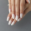 3D White Aurora Shell Press On Nails Almond Short, 3D Pattern Designer Reusable Acrylic Nails Press Ons, Fake Nails With Glue On, Daily Wear Floral False Nails For Women