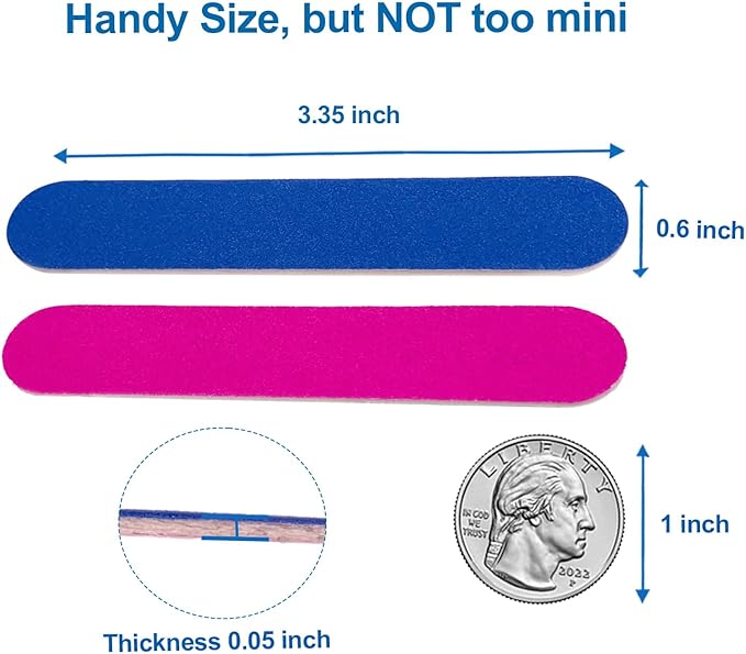 Emery Boards for Nails, 100 Pcs Nail Files for Nature Nails Small Disposable Double Sided Colorful Nail File Bulk for Home Salon Travel Size Mini Manicure Kit for Men Women Kids Wood Emory Pink/Blue