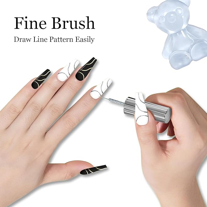 Nail Art Liner Set 4 Pcs Black White Gold Silver Colors Paint Swirl Built Thin Brush in Bottle Soak off Led Lamp Gel Liner Nail Polish Manicure Set