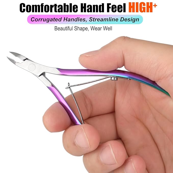 LePinko Professional Cuticle Trimmer kit, Super Sharp Dead Skin Clipper, Labor-saving Cuticula Remover for Fingernail Toenail, Home Salon Use, 7mm Jaw, Rainbow Color