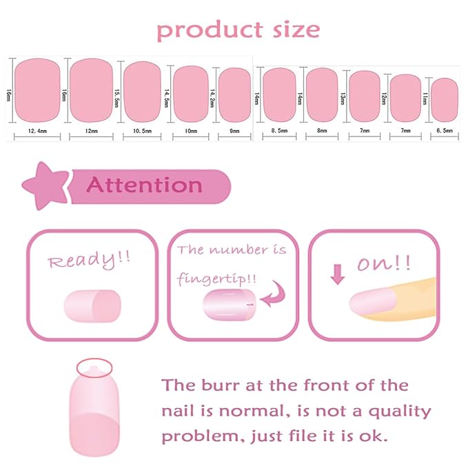 Laza 72pcs Children Nails Press On Pre-glue Full Cover Silver Glitter Stars Pink Heart Short Ombre False Nail Kits for Kids Teenager Girls - Sparkling Sweety