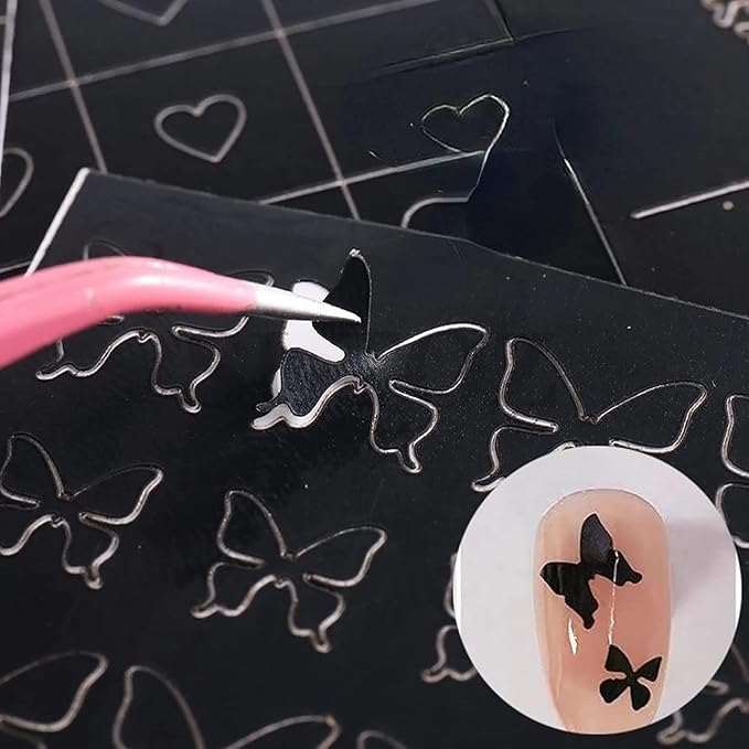 JERCLITY 10 Sheets Airbrush Stencils Nail Stickers for Nail Art Self-Adhesive Heart Butterfly Flower Snowflake Star French Tip Nail Decals Stencils Tool for Women Girls Manicure Accessories