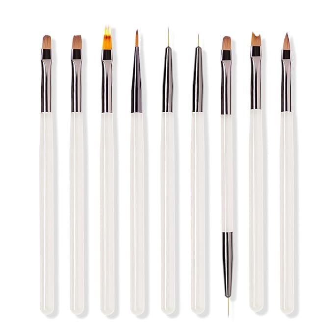 Nail Art Brushes 9PCS, Professional Acrylic Nail Brushes Set for Acrylic Polygel Builder Gel Nail Extension Manicure, For Nail Design Painting Diy And Clean Polish Mistake On The Cuticles