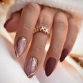 Almond Press on Nails Medium Fake Nails with Designs Marble Texture False Nails Press ons Reddish Brown Matte Glue on Nail Acrylic Full Cover Nail Artificial Stick on Nails for Women 24PCS