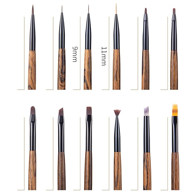 Nail Art Brushes Set, 12 Peices Professional High-end Sandalwood Nail Art Design Pen Painting Tools with Leather Pouch, Nail Art Liner Brush and Nail Dotting Pen for Gel Polish Manicure Salon DIY at Home (Coffee)