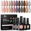 MEET ACROSS 12pcs Gel Nail Polish Set,Soak Off UV LED Lamp Gel Nail Polish Kit,Fashion Shimmer Nail Art Design Gifts for Women Manicure Salon (Pink)