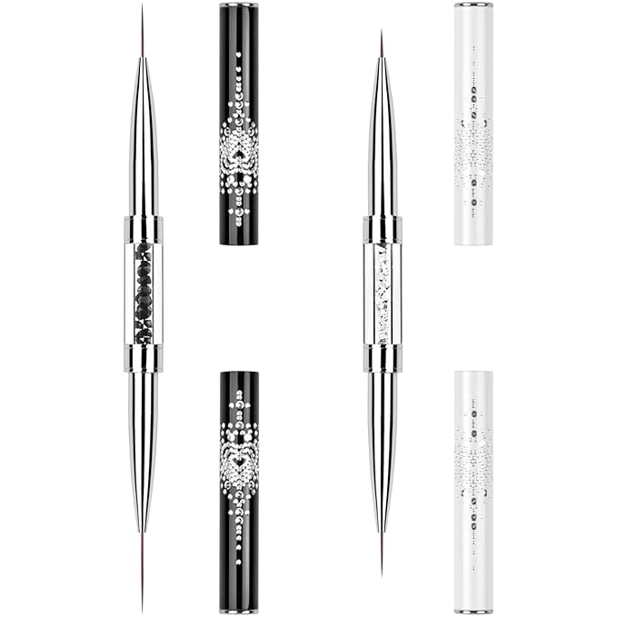 2Pcs Dual-ended Nail Art Liner Brush Set for UV Gel Polish Painting Drawing Rhinestone Handle Professional Nail Design Brushes 7/11/15/21mm