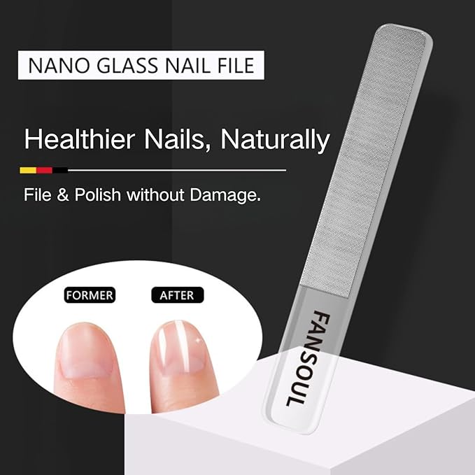 Nano Glass Nail File And Buffer 3 Pack Set for Natural Nails - Glass Nail Files with Round, Pointed, Square Heads for Shaping & Polishing, Manicure Tools for Healthy Nails, Gift Idea for Women