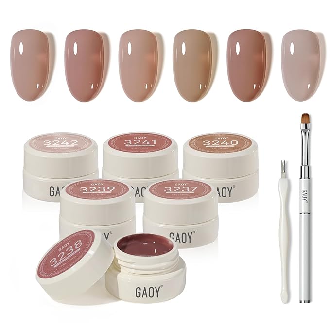 GAOY Natural Jelly Gel Nail Polish Set, 6 Colors Sheer Pink UV Gel Polish, for Salon Manicure & Nail Art DIY at Home, Nude Symphony