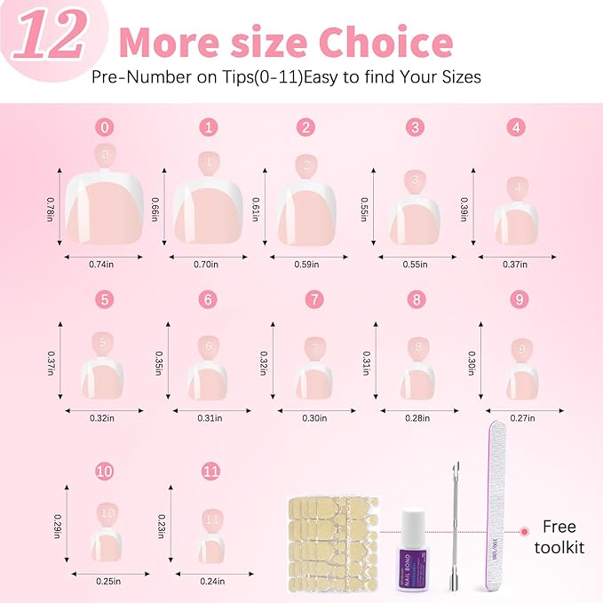 Toe Nail Tips, 240Pcs French Press On Toenails Kit, Nude Square Pre-Designed Soft Gel False Toenail Extension, 12 Size Full Cover Fake Toenail Press Ons for Women