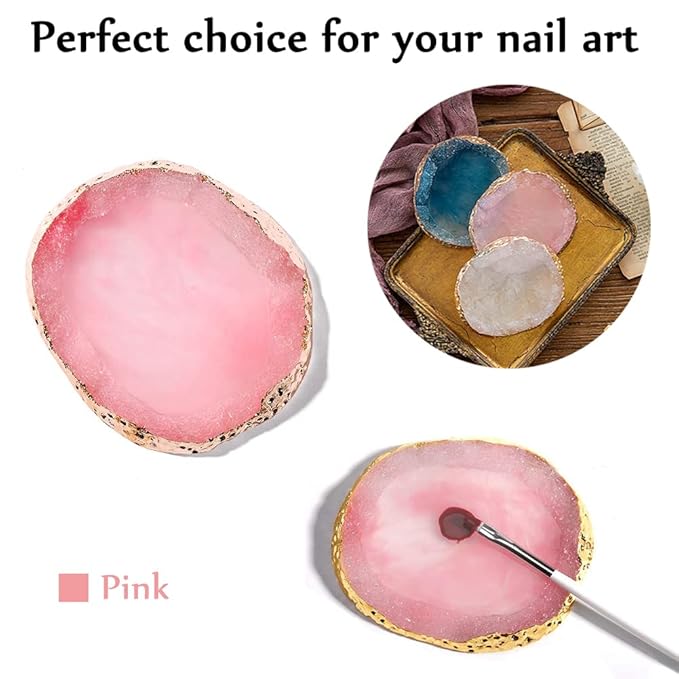 AKOAK 1 Pack Phnom Penh Resin Crystal Agate Palette Nail Art Gel Nail Polish Palette Nail Piece Display Tool,Pink