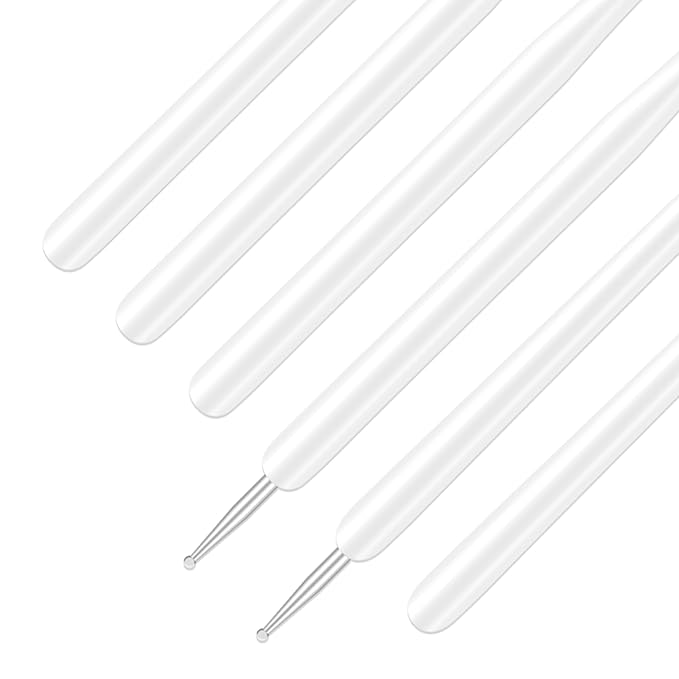 Nail Art Brushes, 6Pcs Nail Art Painting Tools with Nail Art Fine Liner Brush, Nail Design Painting Brushes Set, Builder Gel Brush, Nail Dotting Pen for Gel Polish Manicure Salon DIY, White