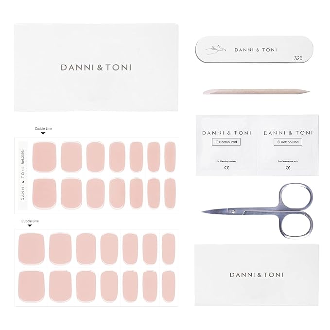 DANNI & TONI Semi Cured Gel Nail Strips (Tint Nude) Natural Solid Color Gel Nail Wraps 28 Stickers
