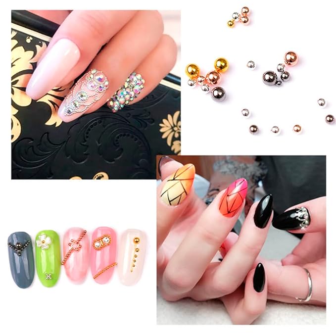 Nail Art Metal Beads 3D Steel Balls Studs Nail Beads Gold & Silver Mixed Size Caviar Beads for DIY Crafts Decoration 6 Size