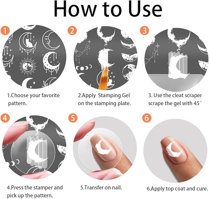 PH PandaHall 3pcs Moon Phases Nail Stamping Plate Night Sky Nail Art Templates Star Lunar Manicure Stamper Plate Planet Meteors Nails Art Stencils for Women Print Manicures Salon Design Supplies