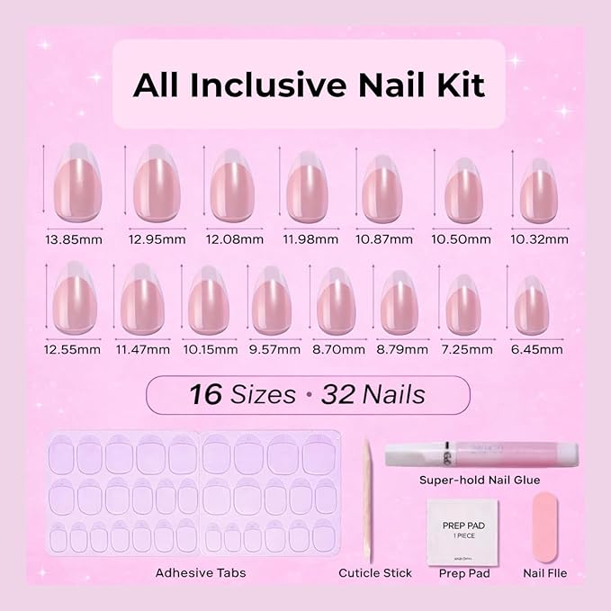 Press On Nails - Eclipse | Black French Tip, UV Finish Short Square Nails, Reusable | 32 Nails, 16 Sizes Kit with Glue and Adhesive Tabs I Female Founded