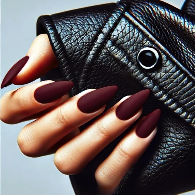 Matte Dark Red Press on Nails Almond Shaped Medium Almond Nails Press on Neutral Acrylic Nails Reusable Fake Nails for Women Glue on Nails Medium Stiletto False Nails Soft Gel Artificial Nails